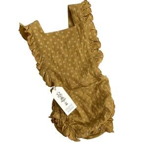 Numi Kids NEW Cotton Muslin Ruffle Romper Sunsuit - Floral - Mustard Yellow - 3T